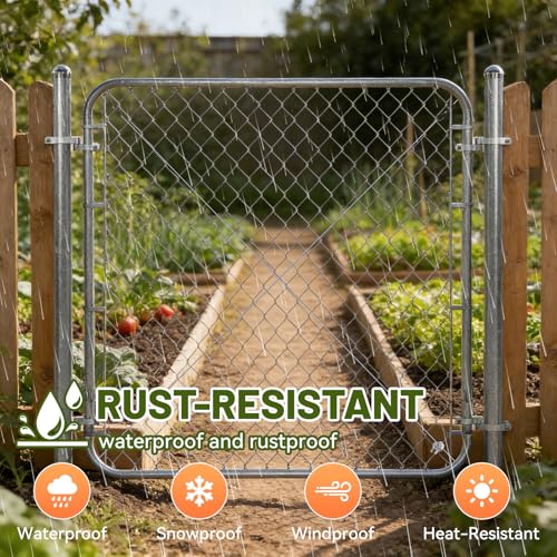 Adjustable Chain Link Fence Gate with Posts 48" H x 24"-72" W Galvanized | Metal Outdoor Fence Gate Kit for Yard, Garden & Farm, Heavy Duty Chain Link Gate for Backyard, Pet Enclosure Side Gates