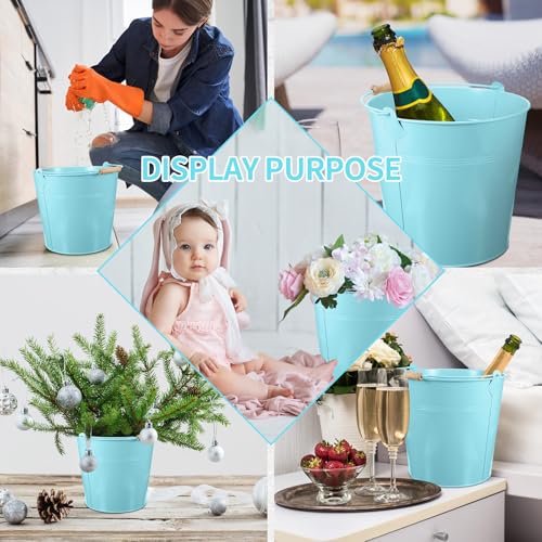 Didaey 12 Pcs 9 Quart Large Galvanized Metal Buckets with Handle Inch Heavy Duty Stainless Steel Pails Round Pail for Party Wedding, Crafts, Utensils, Table Centerpieces (Light Blue) - color: Light Blue