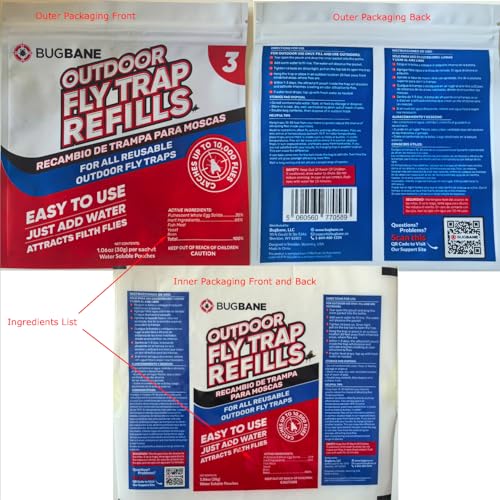 Fly Bait Fly Trap Refill Packets 3x1oz. Non Toxic Dissolvable Granules Work with All Reusable Flies Traps Outdoors Attractant. Flies Trap Bait Magnet Ranch Flytrap Outdoors. Cebo para Moscas - size: 3pack