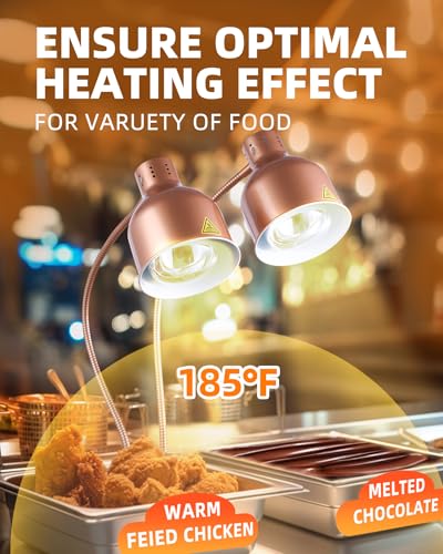 Food Heat Lamp: [Rapid-Heating Bulbs Included] [Steady Heating] Commercial Food Warmer Lamp, Electric Heat Lamp for Food Catering Food Warming Lamp for Buffet Parties (Painted Copper, 32" (2-Head)) | Catering Food Warmer Lamp, Commercial Heat Lamp for Foo