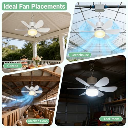 Solar Fan for Gazebo with Light | Solar Powered Ceiling Fan with Remote | 18000mAh Rechargeable | 17.5'' Portable Outdoor Hanging Fans for Pergola| Backyard| Camping| Tent| RV Canopy, IP54 Rated