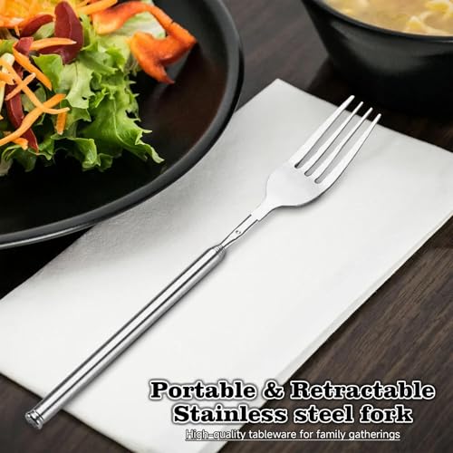 Extendable Fork Telescopic 64cm Long Stainless Steel for Blending, Fork Extendable Dinner Fruit Dessert for BBQ, Dinner, Dessert, Sausages, Hot Dogs, Vegetables (5)