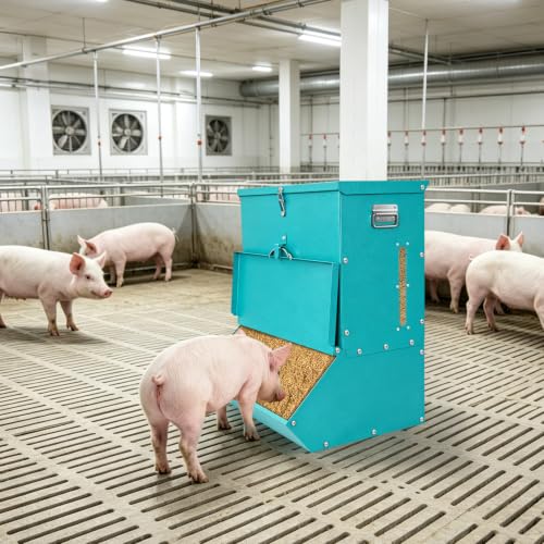 2 Door Pig Feeder, Hog Feeder, Metal Piglet Feeder Suitable | Heavy Duty Galvanized Steel Livestock Feeder, Pig Trough Feeder for Pig Farms, Agricultural Operations & Pig Pens - size: 3.7 Bushel
