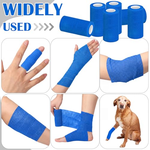 Treela 36 Pcs Self Adherent Bandage 4" X 5 Yard Wrap Breathable | Cohesive Bandage Elastic Adhesive Tape for Stretch Athletic Sports Wrist Ankle - color: Blue, size: 4" X 5 Yard