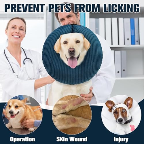 BINGPET Inflatable Dog Cone Collar,Dog Neck Donut Alternative After Surgery | Soft Cone for Large Medium Small Dogs Cats, Recovery E Collar to Stop Licking Pets from Injury, Lightweight Breathable Cotton - color: Navy Blue, size: NEW M(Neck: 13"-15" | Dia