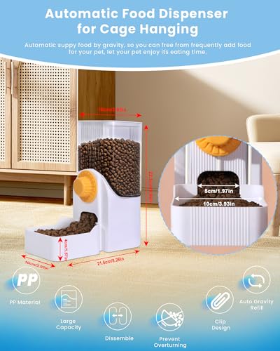 Hanging Automatic Pet Food Dispenser, 54oz Large Capacity Pet Feeder, Auto Gravity Cage Hanging Food Bowl for Small Dog Cat Rabbit Ferret Guinea Pig Hedgehog Chinchillas (White) - color: White