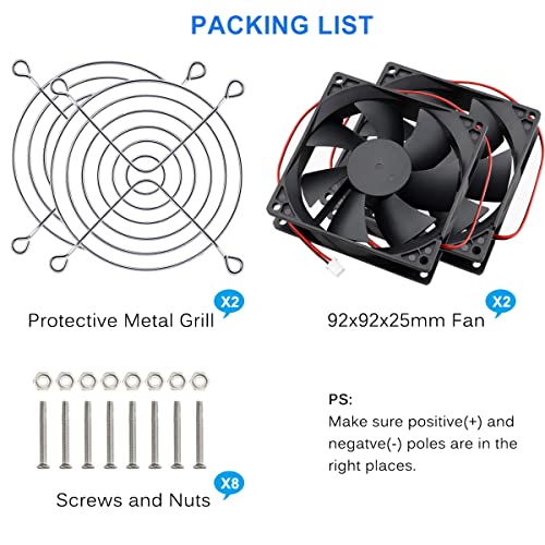 GDSTIME 92mm x 25mm 12V Dual Ball DC Brushless PC Cooling Fan 2-Pin, 2-Pack | 92x92x25mm, 12 Volt Computer Case Fans, Replacement for Wine Cooler, RV Fridge, PSU, Dehumidifier, Inverter, 9225 - size: 92x25mm