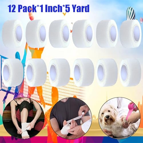 12 Pack Self Adhesive Wrap Bandage - Vet Wrap for Pets, Stretch Self-Adherent Cohesive Tape Breathable Athletic Tape Rolls (1 Inches x 5 Yards Each, White) - color: Blue