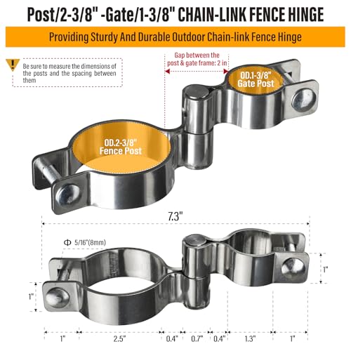 2 Pack 2-3/8" x 1-3/8" Chain Link Fence Gate Hinge, 304 Stainless Steel Heavy Duty Male Female Post Hinges with Bolts and Nuts - color: 2-3/8", size: 1-3/8"