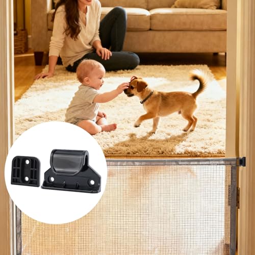 2 Sets Baby Retractable Gate Replacement Parts, Baby Door Extension Fittings Hardware Kit Extender Mount with 4 Latch 4 Bracket 1 Set of Screws & Four Adhesive Sheet for Safety Door Installation