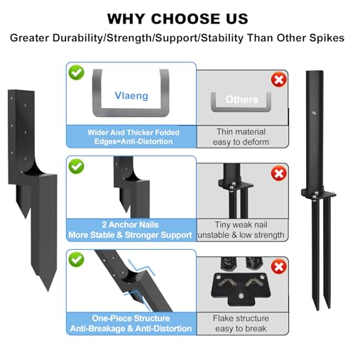 Thicker Fence Post Repair Kit-Heavy Duty Metal Steel 4''x4'' (Actual 3.58"x3.58") Fence Repair Stake-Anchor Ground Spike-Support Bracket Mender for Tilted Broken Wood-Powder-Coated Post Stabilizer
