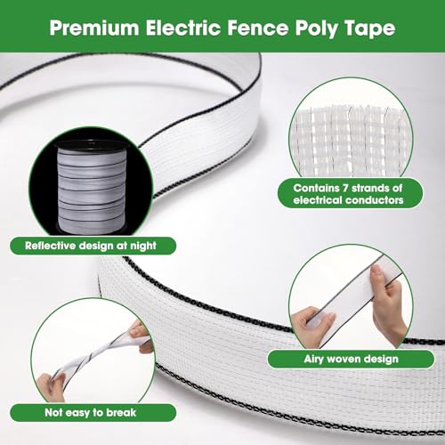 2 Rolls 500 ft x 1 Inch Electric Fence Polytape for Horse Livestock Cattle, High Visibility Electric Fencing Tape for Farm Temporary Horse Fence - size: 500ft X 1in