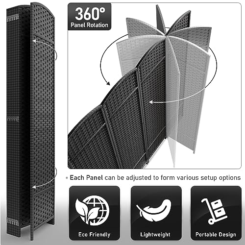 Sorbus 8-Panel Black Room Divider with Double Hinged Panels, 6 ft Tall Folding Privacy Screen - color: Black, size: 8 Panel
