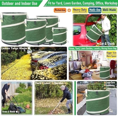 32-Gallon Collapsible Trash Can (19x25 in) Hard-Shell Bottom Leaf Bag,Yard Waste Bag,Garden Debris Container,Pop-Up Recycling Bin,RV Camping Waste Bin,Laundry Hamper,Lawn Grass Clippings,Weeds Basket - style: 32 Gallon Bag with Gardening Gloves