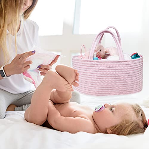 ABenkle Diaper Caddy Organizer - Cotton Rope Nursery Storage Basket for Baby Essentials, Boys & Girls Shower Gift, Changing Table Organizer - color: All Pink, size: Large