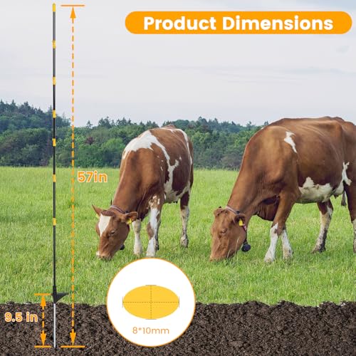 50 PCS Electric Fence Posts, 3/8" x 57" Step in Fence Post, Black | 7 Wire Clips, Metal Ground Spikes, Easy Step-in Fiberglass Fence Posts for Temporary Electric Fencing, Farm Livestock, Garden - size: 57Inch-50PCS