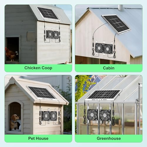 5.5'' Solar Greenhouse Fan 2 Kit, 30W Solar Powered Exhaust and Intake Chicken Coop Fan, Strong Airflow & Waterproof, 16.5 ft Cord, for Outdoor Shed Air Circulation and Ventilation, No Battery - size: 5.5" Fan 2 Kit