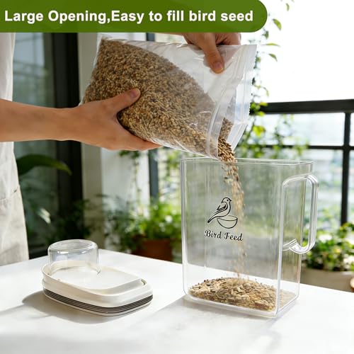 Bird Seed Storage Container, 4 Qt/3.5 L Bird Food Container with Spout, Pet Food Container Airtight,Wild Bird Seed Dispenser for Sunflower Seed-Clear Plastic