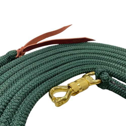 22 Foot Line Ground Training Rope - Strong Everyday Use All-Purpose Large Horse Lead Rope with Loop & Latigo Popper | 9/16" Diameter Smooth Yachting Braid, Green - color: Green