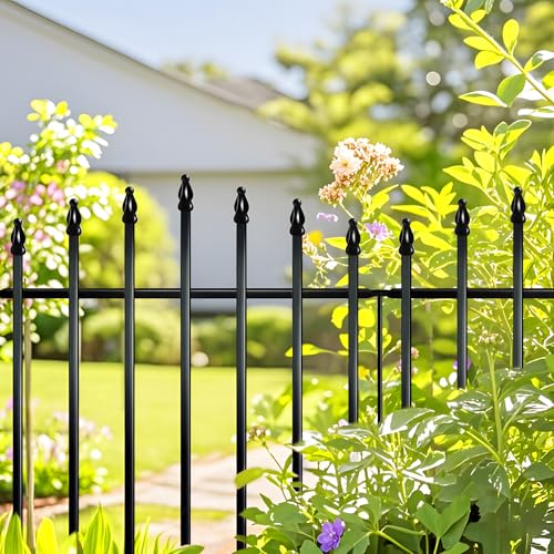 Metal Garden Fence 36" H x 28" W (5 Panels, 11.6 Ft Total) | No Digging Decorative Garden Border Fence, Rust-Resistant Black Landscape Edging for Flower Beds, Yard, Patio - size: 36″ H x 28″ W (5 Panels)