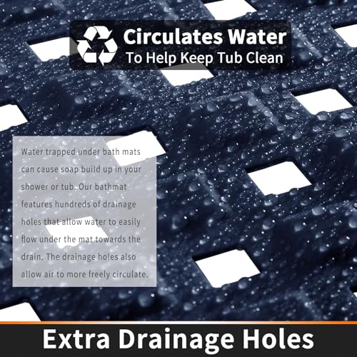 Yimobra Square Shower Mat Non Slip, Super Strong Suction Cups, 21"X21" Bath Tub Mat with Drain Holes, Machine Washable Fast Draining Bath Mats, Bathroom Essentials,Navy Blue - color: Navy Blue, size: 21 X 21 Inch
