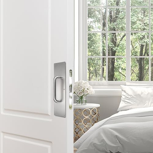 Sumnacon 1 Set 16" Stainess Steel Door Handle Pull Push, Silver | Heavy Duty Gate Handle Bar for Home/Office/Warehouse/Public,Suitable of Wooden/Composite Door with Screws,Brushed - color: Silver