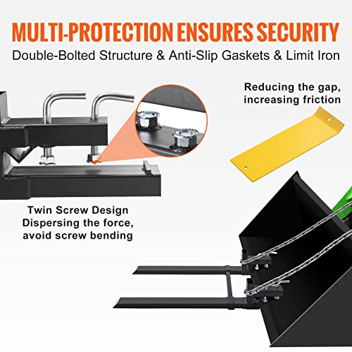 VEVOR Pallet Forks, 60" Total Length, 4000 lbs Clamp-On | Heavy Duty, Adjustable Stabilizer Bar, For Loader Bucket Skid Steer Tractor - size: 60 Inch