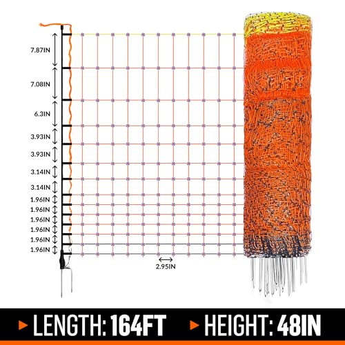 Pet & Livestock HQ Electric Fence Poultry Netting 48" x 164' - Portable Pre-Assembled Electric Net Fencing for Goats, Sheep, Lambs in Farms, Ranches, and Gardens (19 Posts, 2 Spikes) - size: 48" x 164'