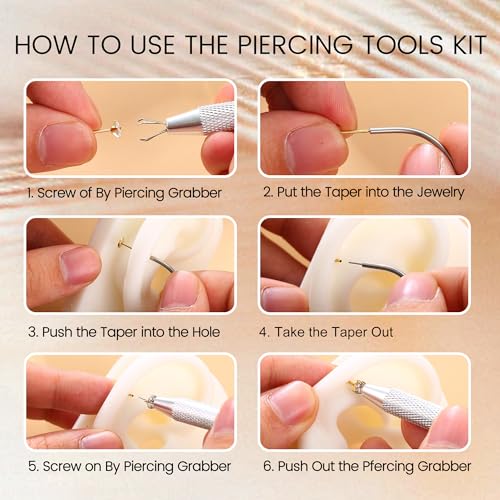 Piercing Ball Grabber Tool, 14-20G Taper for Changing Jewelry | Surgical Steel Flat Back Earrings Threader Tool Insertion Pin, Body Piercing Kit for Ear Rook Conch Nose Lip Jewelry Removal - style: Curved Threadless (14G 16G 18G 20G) + Ball Grabber Tool