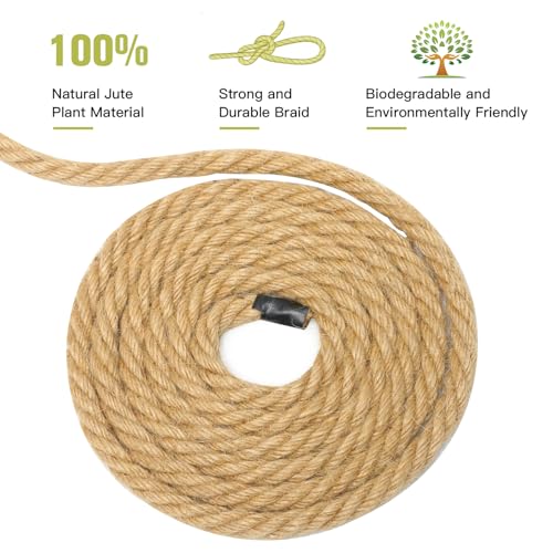 Hemp Rope, 1/3 Inch, 100 Feet - Twisted Jute Rope for Deer, Tug of War, Nautical Crafts, Home Decor, Gardening, Bundling, DIY Ornaments - size: 100Ft, style: 1/3 Inch