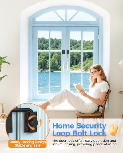 Updated U Patio Sliding Door Loop Lock Latch, Black-4 PCS | 90/180 Degree Aluminum Alloy Home Security Loop Bolt Lock for Barn Door,Window, Fence, Shed and Gate Latch - Rotary Locking - color: Black-4 PCS