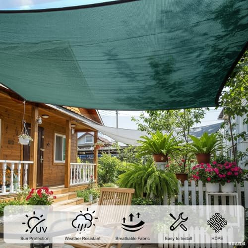 SUNNY GUARD Sun Shade Cloth, 12 x 20 FT Green HDPE Mesh | 65-75% Breathable shade cover creates a cooler space for plants, vegetables, greenhouses, patios, chicken coops, and kennels - color: 70 SHADE-GREEN, size: 12 FT x 20 FT
