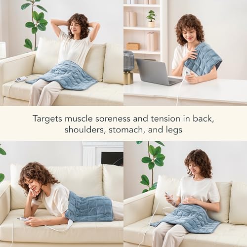 Berkshire Blanket Weighted Heating Pad - 12"x24" Electric Heat Wrap with 10 Heat Settings & Auto Shut Off - Soothing Heat Wrap for Back, Neck, Shoulders, Legs, Abdomen - Machine Washable & Portable - color: Polar Blue, size: 12" x 24"