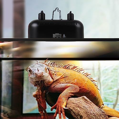 DXOPHIEX Dual Reptile Light Fixture Reptile Heat Lamp Fixture | 150W Intense Basking Bulb & Ceramic Heat Emitter, Double Dome Heat Lamp, For Lizard, Gecko, Bearded Dragon, Tortoise, Snake - style: 15inch with 150W Basking Bulb&Ceramic Heat Emitter