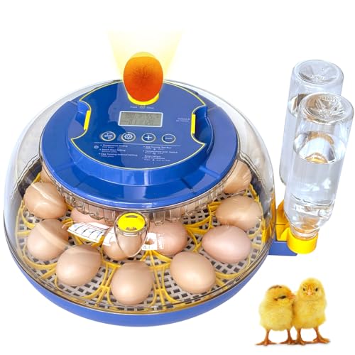 18 Egg Incubator, Automatic Egg Turner with Temperature and Humidity Control,LED Candler,360° Viewing, External Water Bottle Refill, Air Vent, Hatching for Chicken, Duck and Quail