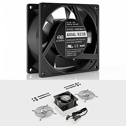AC Infinity AXIAL 9238, Muffin Fan, 120V AC 92mm x 38mm | High Speed, UL-Certified for DIY Cooling Ventilation Exhaust Projects - size: Single 92 x 92 x 38 mm, High Speed