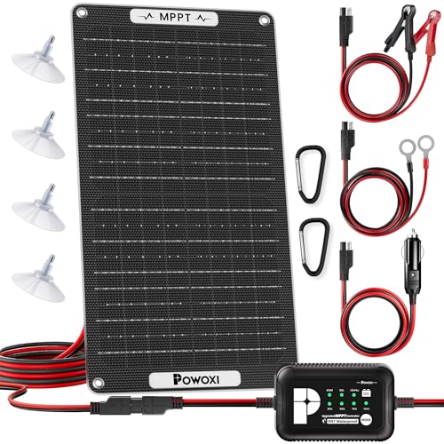 POWOXI MPPT 15W 12V Solar Car Battery Trickle Charger & Maintainer ETFE | Waterproof Flexible Solar Panel Kit | Prevents Overcharging with Smart Controller | Fits 12V Batteries for Boats, RVs & More - size: 15W-MPPT Pro