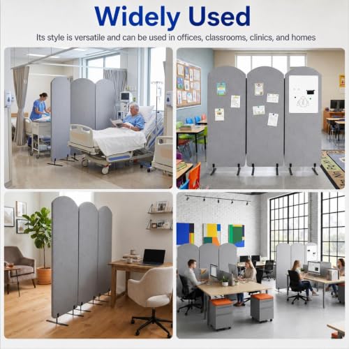 Portable Wall Divider, Office Partitions Room Divider wall with Whiteboard | 72 x 66 in Soundproofing Wall Divider, Cubicle Wall with magnet, thumbtacks, pen for Classroom Home Office School Hospital - color: Light Gray