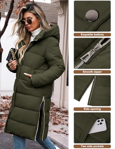 Winter Coats for Women-Puffer Jacket Hooded Warm Winter Long Coat Thickened Down Alternative Jacket Outwear - color: Army Green, size: Small