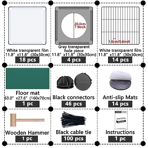 DINMO 36 Panels Bunny Playpen, Oxford Mat & Game Holes, Expandable Fence | 60.2"L x 24.8"W x 24.8"H, For Small Animal, Guinea Pig, Hamster, Ferret, Kitten Enclosure, Iron Mesh & Plastic Combination - style: Plastic and Metal Mesh Design