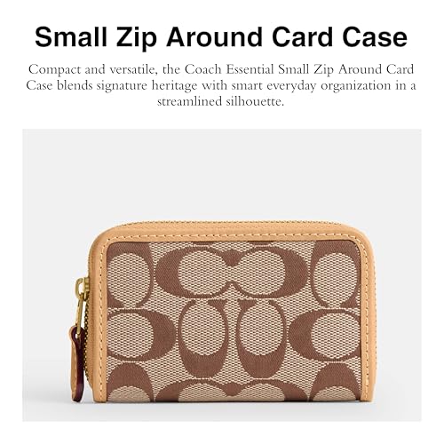 Coach Small Zip Around Card Case - color: Khaki Light Peach, size: One Size