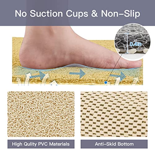 Shower Mat Non Slip,32 x 32 Inch Extra Large Square Shower Mat with Drain Hole in Middle,Soft Loofah Bath Mat Shower Stall Bathtub Mat for Inside Shower Bathroom,Without Suction Cups (Beige Yellow) - color: Beige Yellow