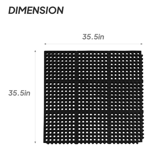 ROVSUN Rubber Floor Mat with Holes, Anti-Fatigue/Non-Slip Drainage Mat, for Industrial Kitchen Restaurant Bar Bathroom Utility Garage Pool Entry Door Mat, Indoor (36'' x 36'' Black 1Pcs)