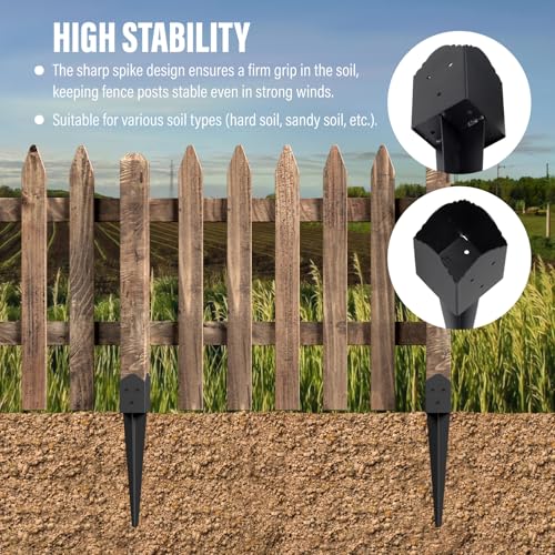 6 Pack 31.5"x4"x4" Heavy Duty Fence Post Anchor Ground Spike (S6) | Heavy Duty, Ground Spike, Outdoor Support Deck, Porch, Railing, Mailbox - size: 32IN