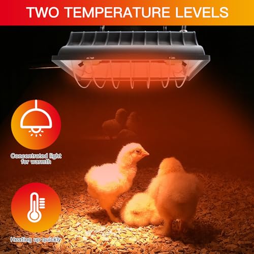 Chicken Coop Heater Lamp 250W Winter Hanging Heat Lamp for Chickens Incubators Temperature Adjustable Chicken Brooder Heating Heaters for Dog Kennel Poultry House