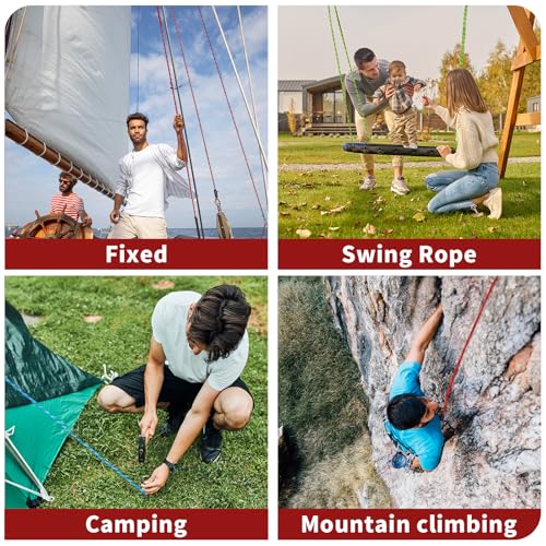 Arborist Rope 5/8in Climbing Rope Tree Rope for Outdoor Climbing Swing Sailing Halyard - style: Red1