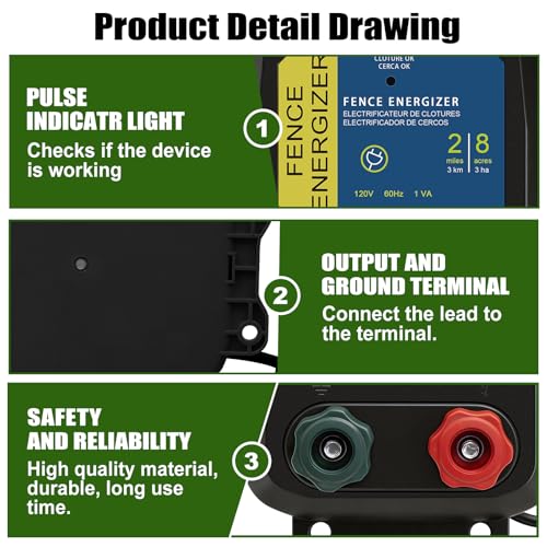 PE2 Electric Fence Charge, 2-Mile/ 8 Acres Electric Fence Charger,Livestock Fence Chargers for Containing Dogs, Livestock and Preventing Wild Animals Intruding - color: Without wire