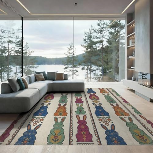 6'x9' Washable Geometric Rabbit Area Rug, Green Non-Shedding Pet Friendly Room Rug Foldable Easy Care Carpet for Queen Size Bedroom, Under Bed, Master Suite | Ref:1969466 - color: Beige/Pattern 3, size: 6' x 9' (Rectangular)