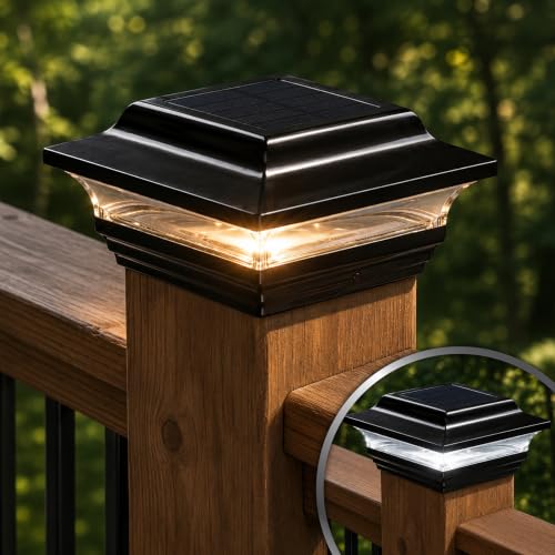 Classy Caps 4x4 Imperial Solar Post Cap - Fits 3.5"x3.5" and 4"x4" Deck & Fence Posts - Black Cast Aluminum - Warm and Cool Light Modes