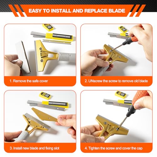 4" Wide Razor Blade Scraper Tool with Adjustable 16''-58"(1.3ft -4.8ft) Long Handle, 20PCS Extra Metal Blades, Cleaning Glass Wall Scraper, Painting stripping tools, Tile, Floors, Walls